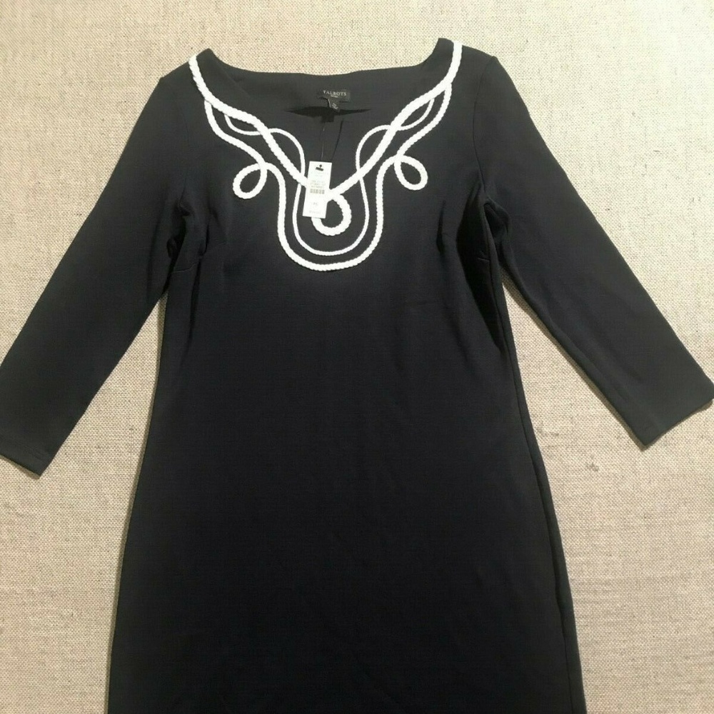 Talbots Navy Embroidered Cotton Dress Sz SP NEW